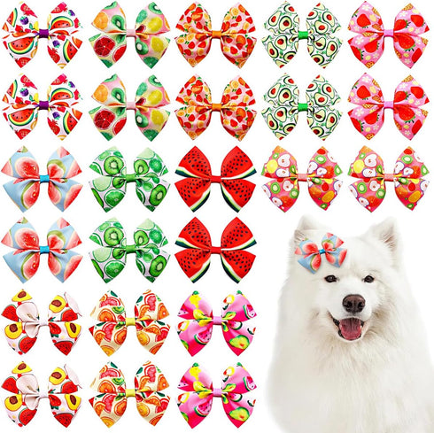 24Pcs/12 Pairs 4" Big Dog Hair Bows Fruit Summer for Large Breed