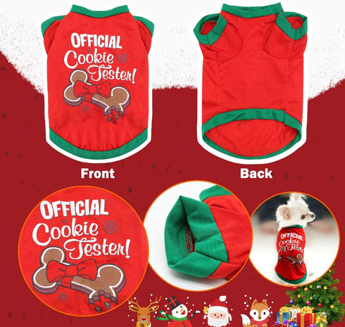 BWOGUE 2 Pack Christmas Dog Shirts, Soft Breathable Pet T-Shirts for Small Dogs and Cats, XS