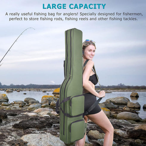 FUSIGO Fishing Rod Case Bag, 4.27ft Waterproof Fishing Rod Reel Organizer, Large Capacity Travel Bag