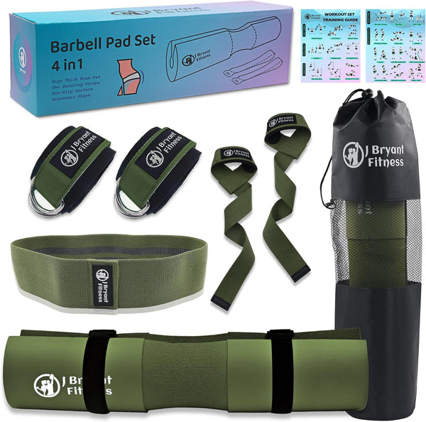 J Bryant Barbell Pad Set with 2 Ankle Straps, Thick Cushion Hip-Thrusts Pad, Carry Bag for Weight Lifting