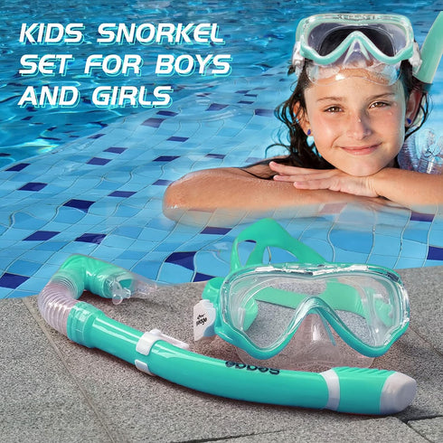 Kids Snorkel Set - Dry Top Snorkel Mask Snorkeling Gear for Boys Girls Youth, Anti-Fog 180° Panoramic View