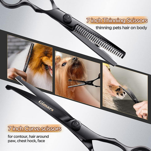 Gimars Professional 4CR Stainless Steel 6 in 1 Grooming Scissors for Dogs, Safety Round Tip, Heavy Duty