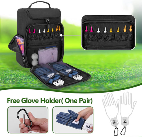 Golf Shoe Bag Holds US Mens 14 Pair of Shoes, Carrier with Free Gloves Holders and Accessory Pockets, Black