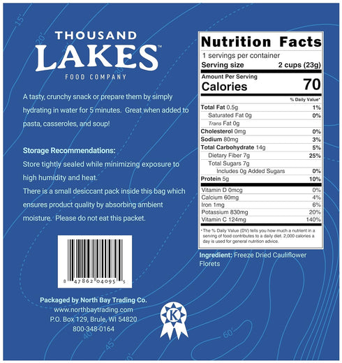 2-pack 0.8 (1.6 Thousand Lakes Freeze Dried Vegetables - Cauliflower Florets and Stems ounces ounces total) | No Salt