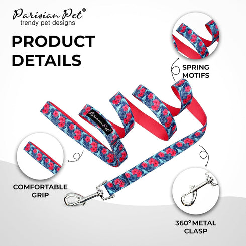 Parisian Pet 4Ft Heavy Duty Dog Leash - Pink Hibiscus Printed, Odor Proof Training Leash for All Dogs
