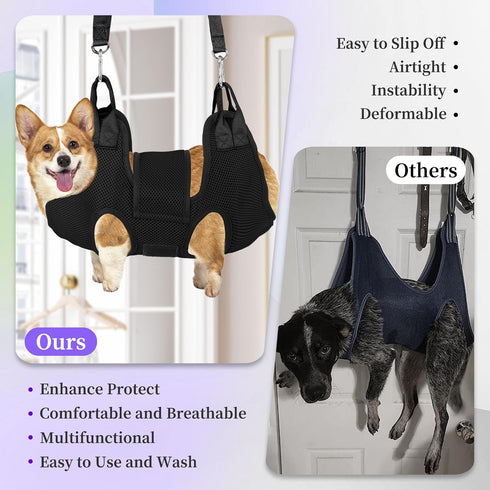 PatiencET Dog Grooming Hammock for Nail Trimming - Small Dogs Hanging Harness Sling (Black S)
