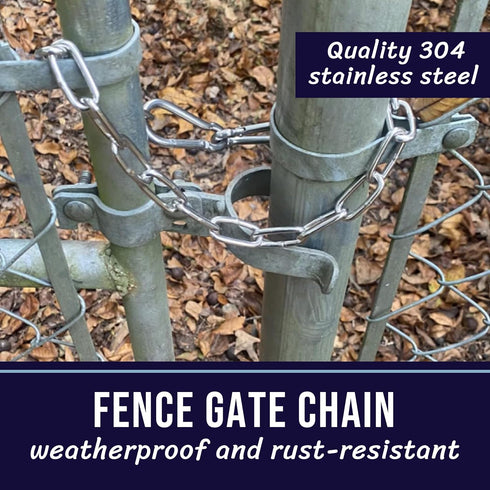 304 Stainless Steel Gate Chain 32" x 5/32" - Safety Hanging Metal Chain with 2 M7 Carabiners for Outdoor Fence &