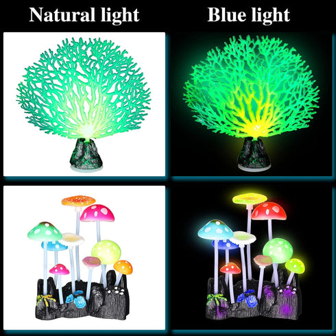 Frienda 8 Pieces Glowing Fish Tank Decorations Plants with 2 Style Glowing Kelp, Sea Anemone, Simulation Coral, Jellyfish, Lotus Leaf, Mushroom for Aquarium Fish Tank Glow Ornament by Frienda