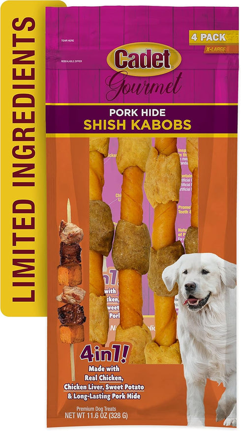 Cadet Gourmet Shish Kabob Dog Treats for Large Dogs, Healthy & Natural Chicken & Sweet Potato Chew Sticks, 10 Inch (4