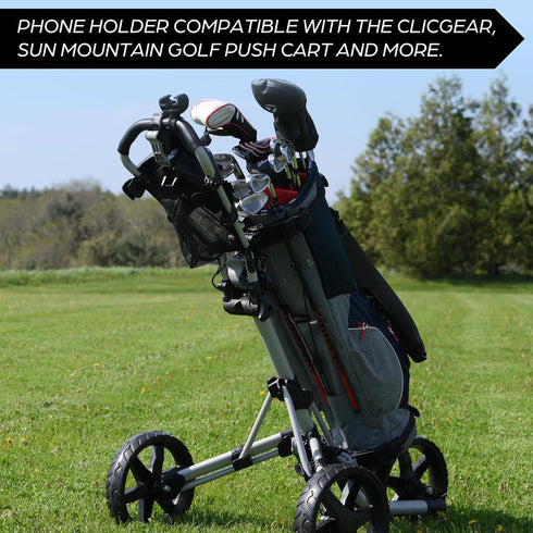 Golf Push Cart Phone Holder - Silicone Phone Mount Compatible with Clicgear, Sun Mountain, and More