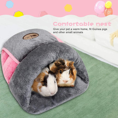 YUEPET Cozy Guinea Pig Bed Cuddle Cave, Warm Fleece Bedding Cushion Nest for Small Animals, Grey