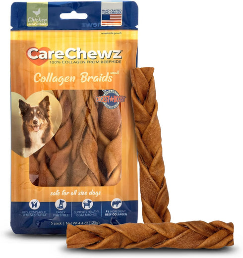Pet Factory CareChewz Collagen 6-7" Skinny Braided Sticks, Chicken Flavor, 5 Count/1 Pack