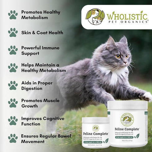Wholistic Pet Organics Feline Complete, 8 Oz, Multivitamin & Probiotic Powder for Cats, Natural Cat Food & Digestive