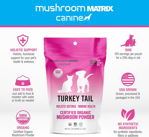 Immunity 100 3.5 oz Om Mushroom Matrix Pet - Canine | Turkey Tail | USA Grown Human-Grade Organic Mushroom Powder Pet