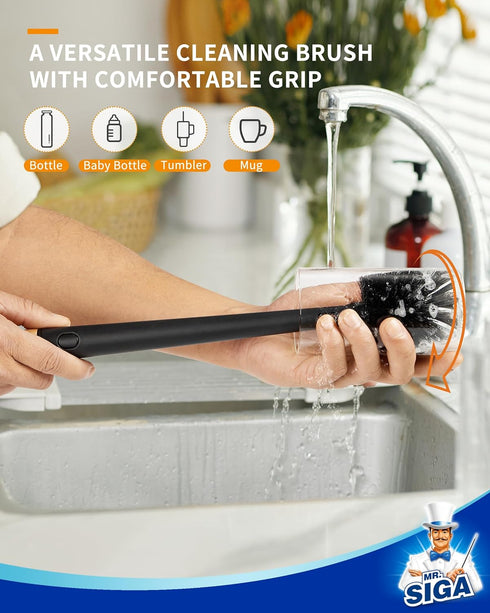 2 1 MR.SIGA Water Bottle Brush and Straw Cleaner Brush, Long Handle Bottle Cleaner Brush, in Bottle Cleaning Brush