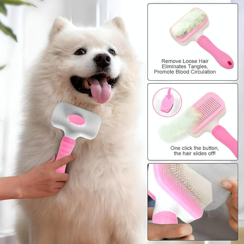 Cat Grooming Brush - Pet Hair Brush for Dogs, Slicker Brushes for Grooming, Gently Removes Loose Undercoat (Pink)