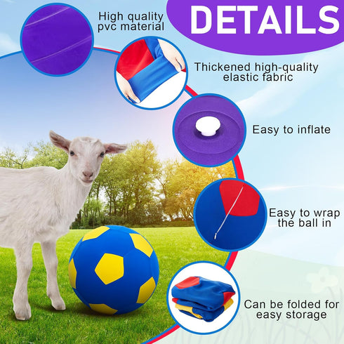 4 Pcs Goat Ball Toy Set with Covers - Anti Burst Training Toy with Inflator Pump for Goats (18inch, Red and Purple)
