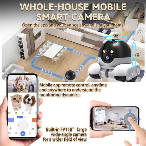 OROMVO 1080p Version+32G 2-Way Pet Camera, Security Camera for Home, Movable Robot Pet Cam Indoor with Phone App