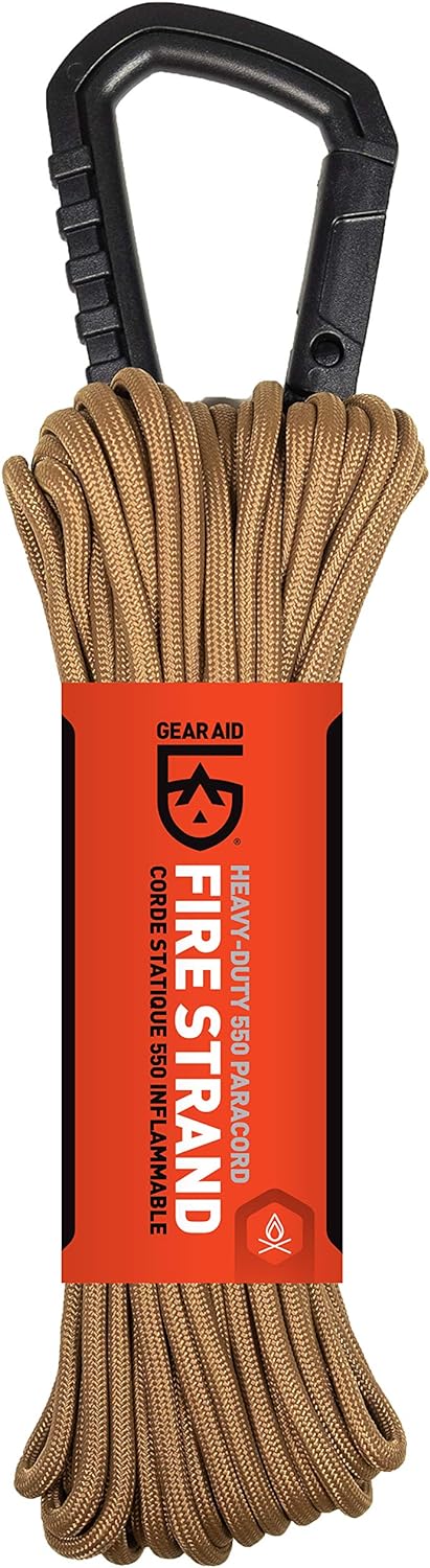 GEAR AID Fire Strand 550 Paracord - 7 Strand Tinder Cord for Camping and Survival, Coyote, 50 ft