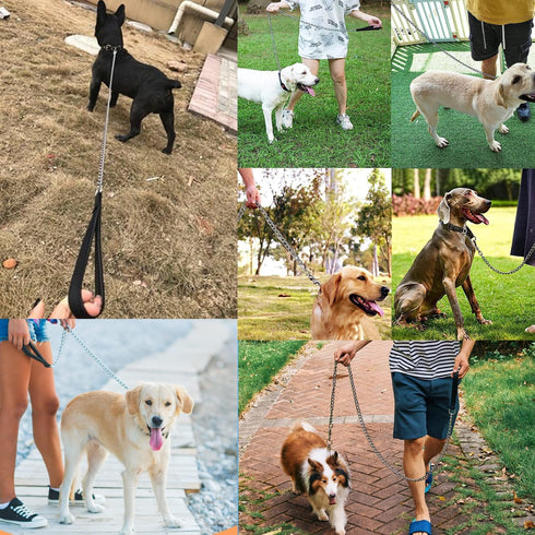 Heavy Duty Metal Dog Leash - 5FTx3mm Chew Proof Chain with Soft Padded Handle for Large & Medium Dogs