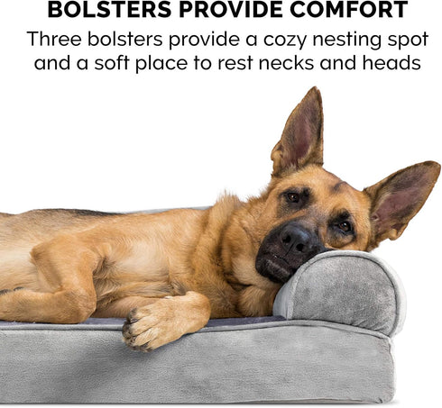 Furhaven Cooling Gel Dog Bed for Medium/Small Dogs, Removable Bolsters, Washable Cover, Faux Fur & Velvet, Smoke Gray