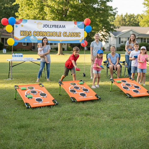 JOLLYBEAM 2026 8 Bags|3x2 Games|15+ Upgraded Arcade Style Cornhole Board with Bean FT Regulation Corn Hole Multi-Games|