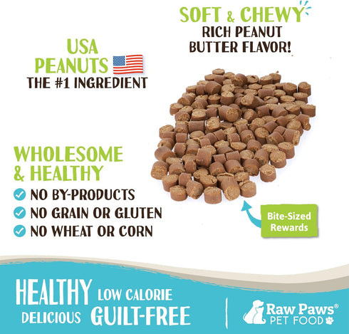 Raw Paws Grain-Free Soft Training Treats for Dogs - Peanut Butter Recipe, 6 oz - Made in USA - Natural Soft Puppy Training Treats - Low Calorie Small Dog Training Treats - Potty Training Treats