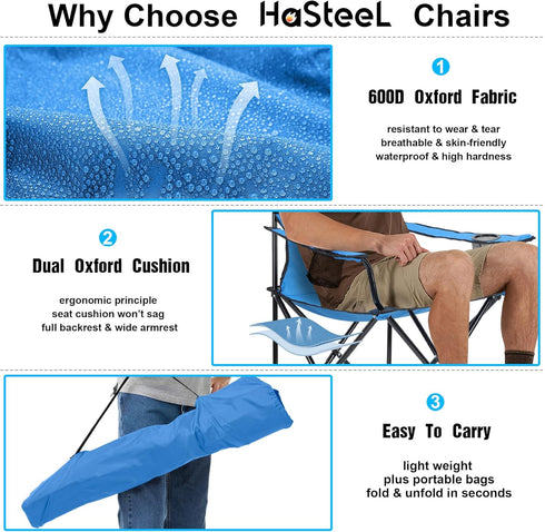 Set 2, 275lbs HaSteeL Foldable Camping Chair of Folding Camp Chairs & Carrying Bags for Adults, Portable for Lawn