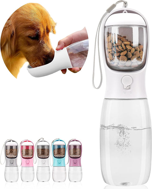 Dog Water Bottle, Portable Pet Water Dispenser with Food Container for Cat, Puppy, Hiking, Travel, 19oz
