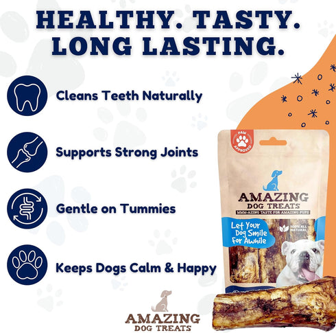 5-6 Inch (4 Count) Amazing Dog Treats - Meaty Beef Marrow Bones - Best for Dogs - Long Lasting Chew - Filled Marrow