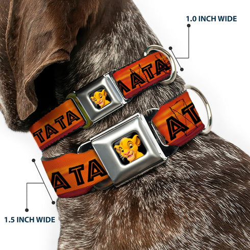 Dog Collar Seatbelt Buckle, Lion King Hakuna Matata, Sunset Oranges, Black, 9 to 15 Inches, 1.0 Inch Wide (DC-WDY030-S)