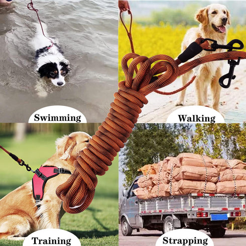 Long Dog Leash 16FT/30FT/50FT Recall Training Rope, Heavy Duty Lead for Large, Medium, Small Dogs Playing or Camping