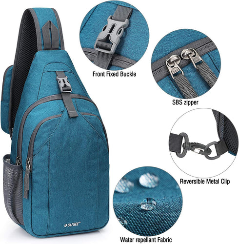 G4Free Sling Bag RFID Blocking Sling Backpack Crossbody Chest Bag for Hiking Travel (Teal Blue)