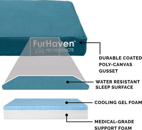 Furhaven Water-Resistant Cooling Gel Dog Bed for Medium/Small Dogs, Removable Washable Cover, Indoor/Outdoor, Deep