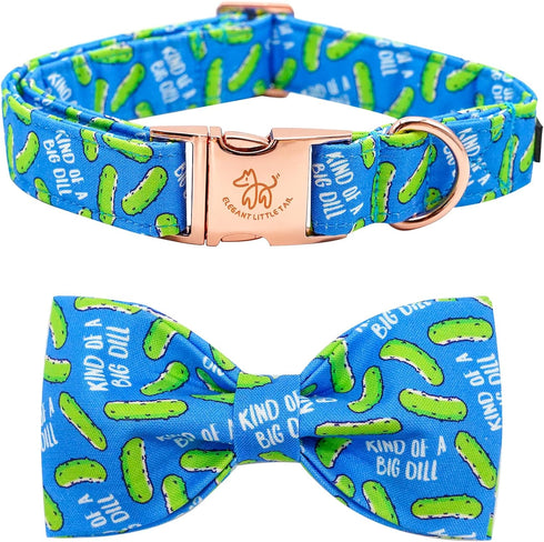 Elegant Little Tail Dog Collar - Dill Pickles Print Bow Tie Collar for X-Large Dogs