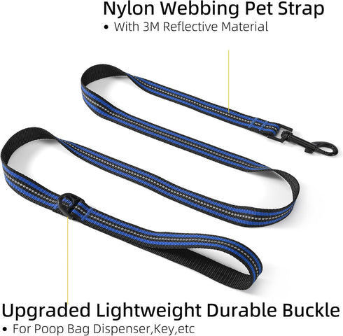 Mile High Life Reflective Dog Collar Leash Set for Small Medium Dogs (Reflective Stripe Blue, Medium, Pack of 2)