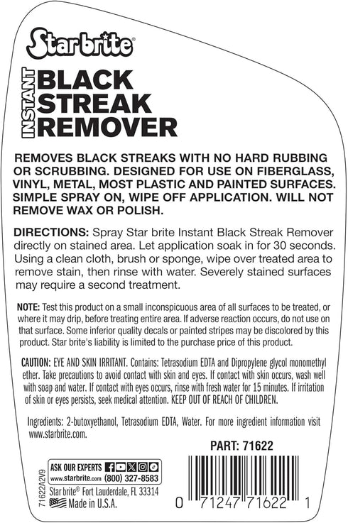 Star brite Instant Black Streak Remover - Dissolve Grease, Oil, Smoke & Exhaust Stains on Fiberglass, Vinyl, Metal