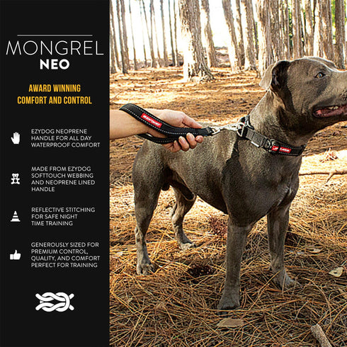 EzyDog Neo Mongrel Short Dog Leash for Large Dogs, Reflective Stitching for Nighttime Safety, Black