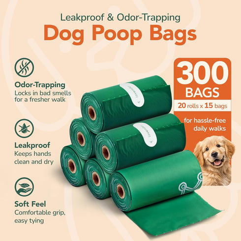 GET THIS 300 20 (15 13x9" Dog Poop Bag - Dog Waste Bags, Lavender Scented, Leakproof & Odor-Trapping, Durable Waste