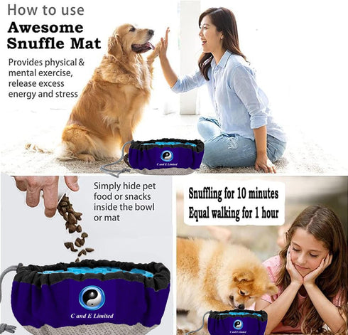 C and E Limited Awesome Deluxe Blue Snuffle Mat; Beautiful Custom Yin-Yang Symbol Snuffle Mat for Dogs, Sniff Mat