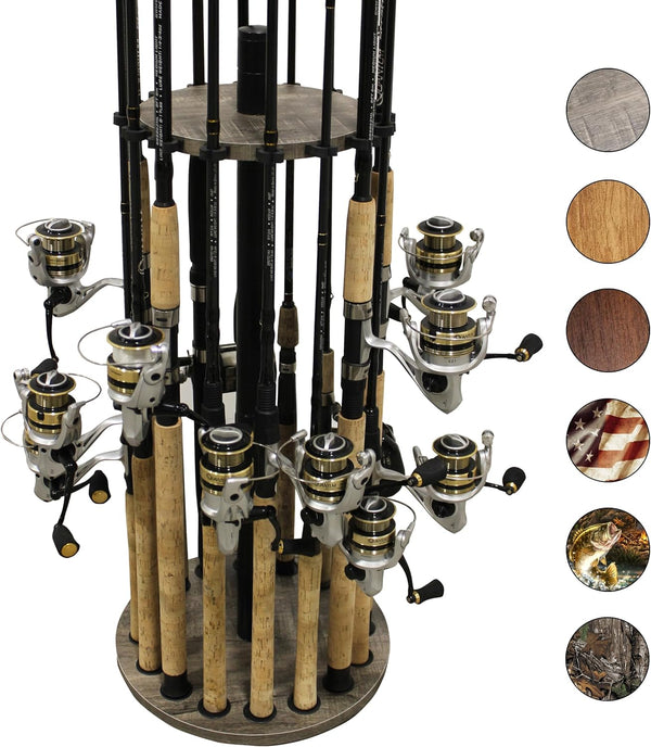 Rush Creek Creations Round Spinning Fishing Rod Holder for 16 Poles, Fishing Gear and Accessories | Fishing Rod Rack