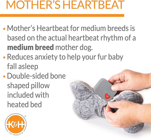 K&H Pet Products Mother's Heartbeat Heated Dog Bed with Bone Pillow, Gray 13 X 16 Inches, Puppy Essential