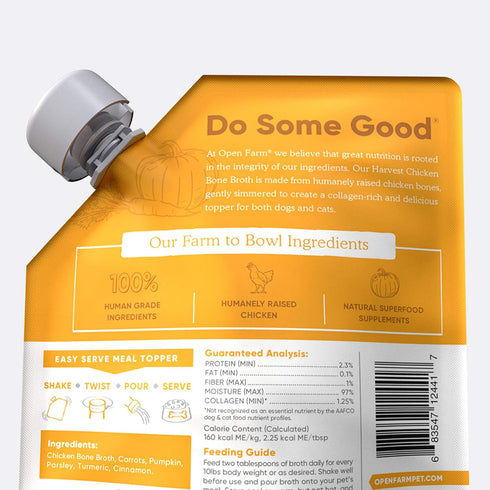Open Farm Bone Broth, Food Topper for Dogs and Cats, Responsibly Sourced Meat, 12oz (Harvest Chicken)