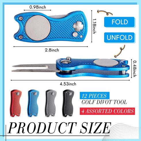 Poen 12 Pieces Golf Divot Tool with Magnetic Ball Marker and Popping Button Metal Foldable Fixer