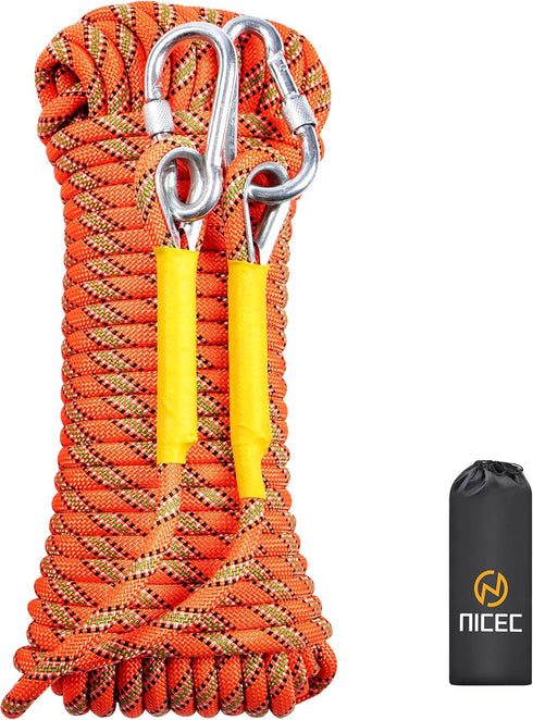 Nice C Static Climbing Rope, Rescue Rope, Rock Climbing Rope with Carry Bag (Orange, 10M/32ft)