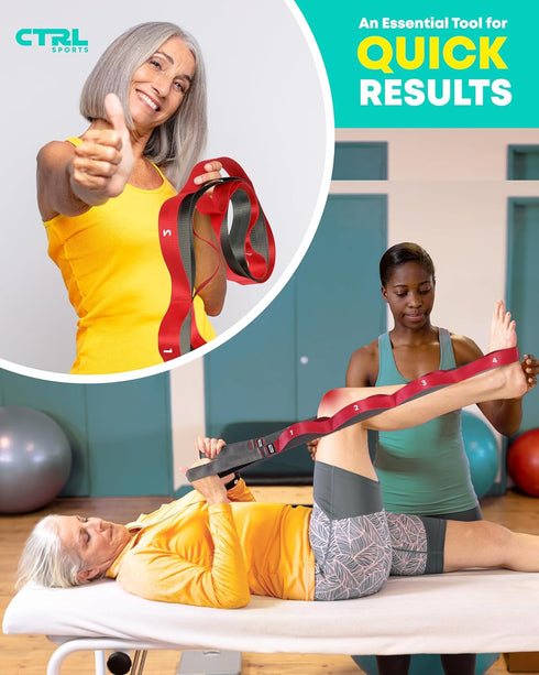Stretching Strap with Loops - Non Elastic Stretch Band for Physical Therapy, Yoga, and Flexibility - Hamstring & Leg