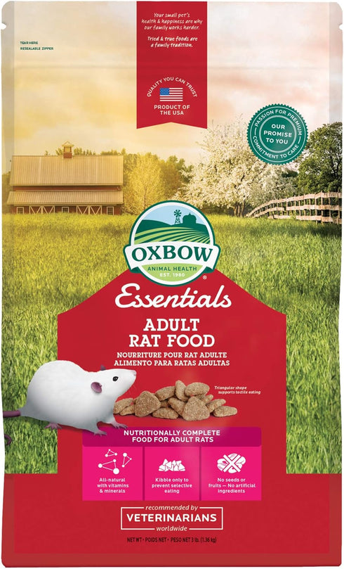 Oxbow Essentials Adult Rat Food - All Natural, Veterinarian Recommended, 3 lb, No Artificial Ingredients