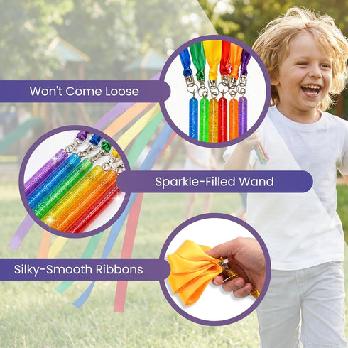 Pack 6 9" 1m GSi Multicolor Ribbon Wands & Rings for Kids - of Dance Streamers with Stick, Ribbons, Gymnastics & Party