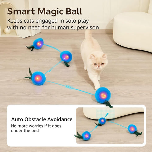 3 Interactive Cat Toys, Play Mat with Automatic Motion Balls, LED Lights, Bird Chirping Sound, Speed Levels, Indoor