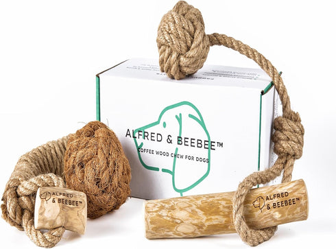 Eco-Friendly Coffee Wood Dog Chew Toy Pack - 4 Sustainable Dental Chew Toys